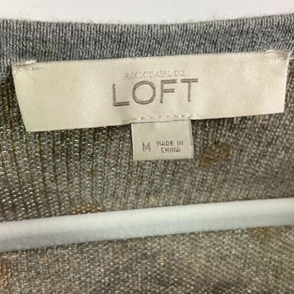 LOFT Gray Knit Pullover Sweater with Gold Foil Polka Dots, Medium - Picture 5 of 7